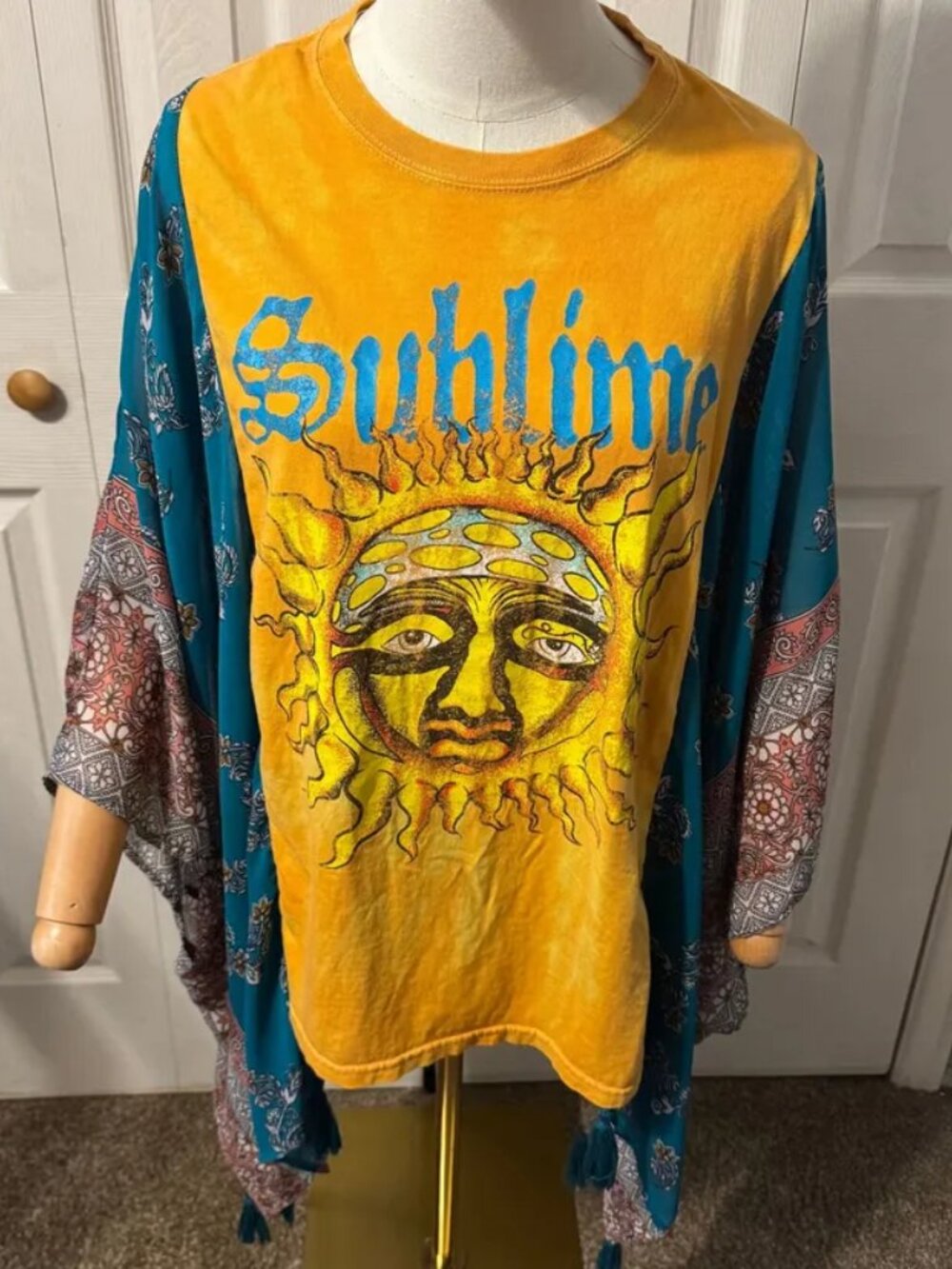 Sublime Upcycled Graphic T-shirt with Flowy Printed Sleeves - OSFM